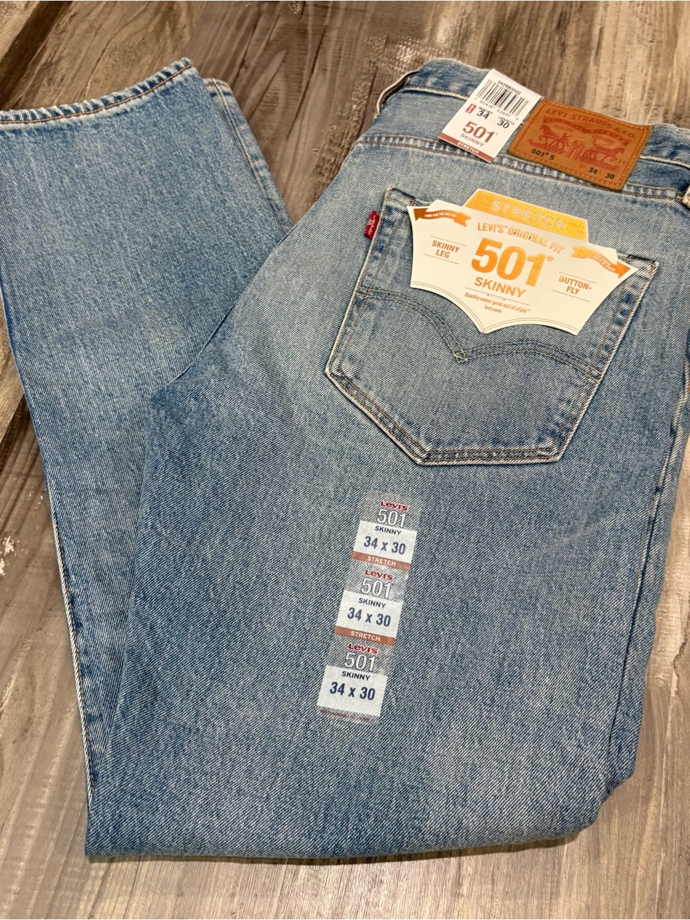 Levi’s 501 Stretch Skinny Light Wash Men’s 34x30 Brand New W/ Tag